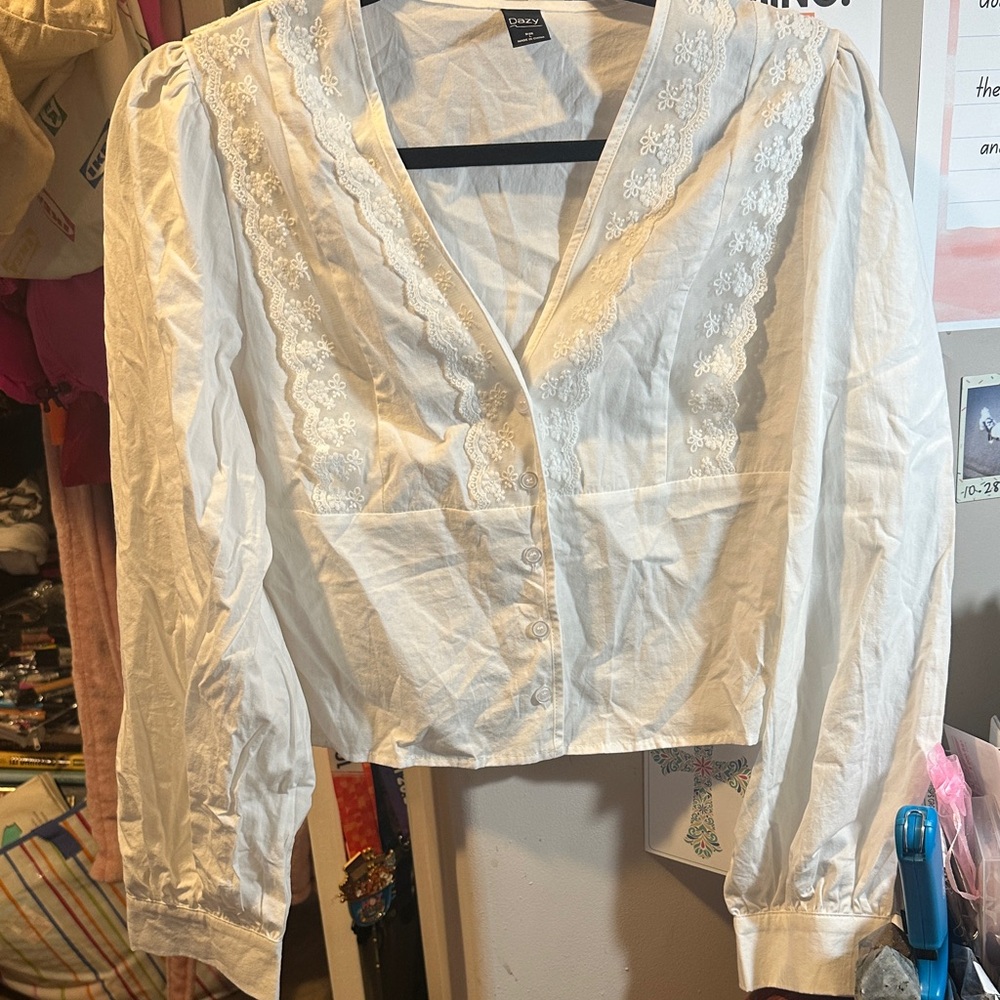 Dazy Elegant White Embroidered Blouse